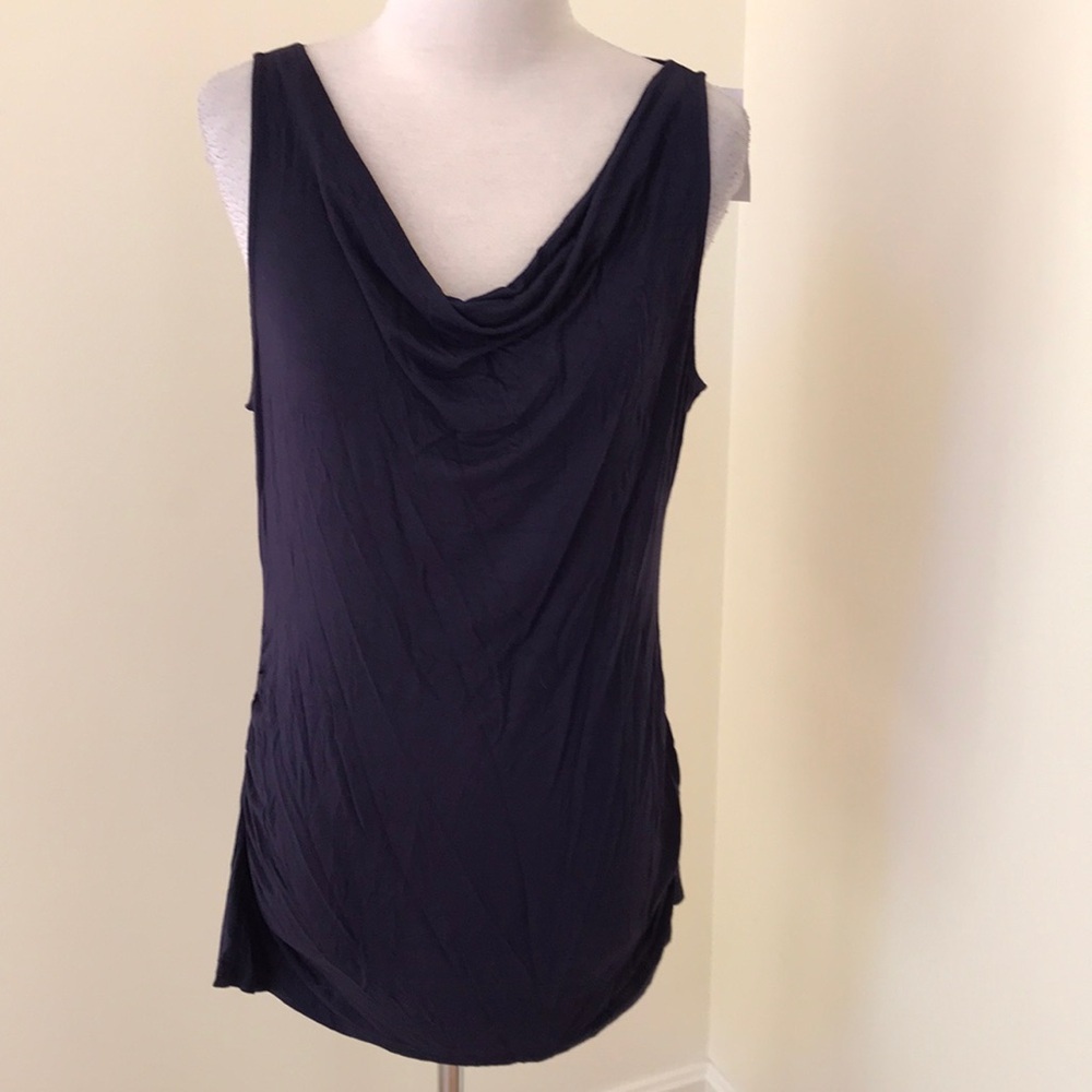 New! Loft large navy cowl ruched sleeveless top.